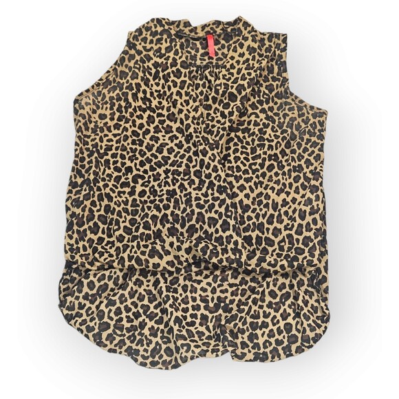 Double Heart Blouse Medium Brown Cheetah Animal Print Sleeveless Wrap Neck - Picture 1 of 8